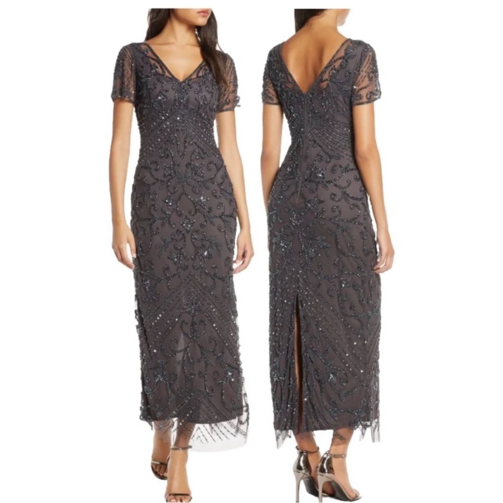 Pisarro Nights Charcoal Embellished Maxi Dress